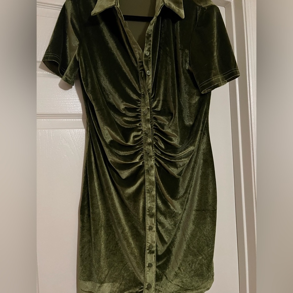 Olive green button down dress